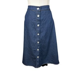 Jennifer Lauren Plus Womens 2X Dark Wash Button Front Denim A-Line Midi Skirt